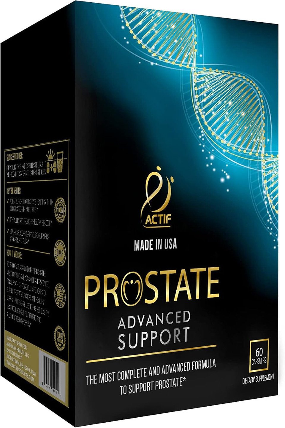 Actif Prostate Advanced Support With 20+ Factors, Complete Support For Prostate - 60 Capsules, Made In Usa, Non-Gmo