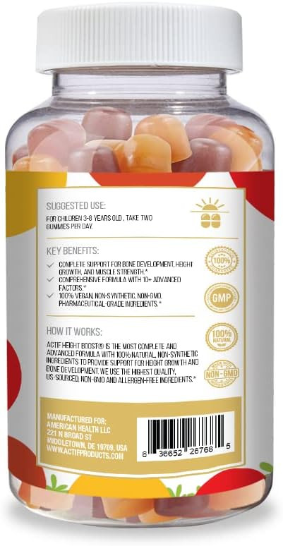 Actif Height Boost Mega Support For Kids 3-8 Years Old, Height Growth With 10+ Factors, 60 Gummies, Strawberry Flavor, Get Tall Fast Formula