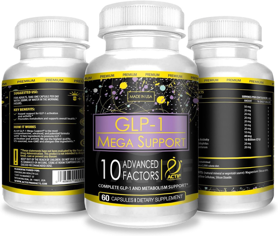 Actif Glp-1 Mega Support With 10 Advanced Weight Factors And Probiotics, Glp-1 Activator And Metabolism Support, Non Gmo, Made In Usa, 60 Count