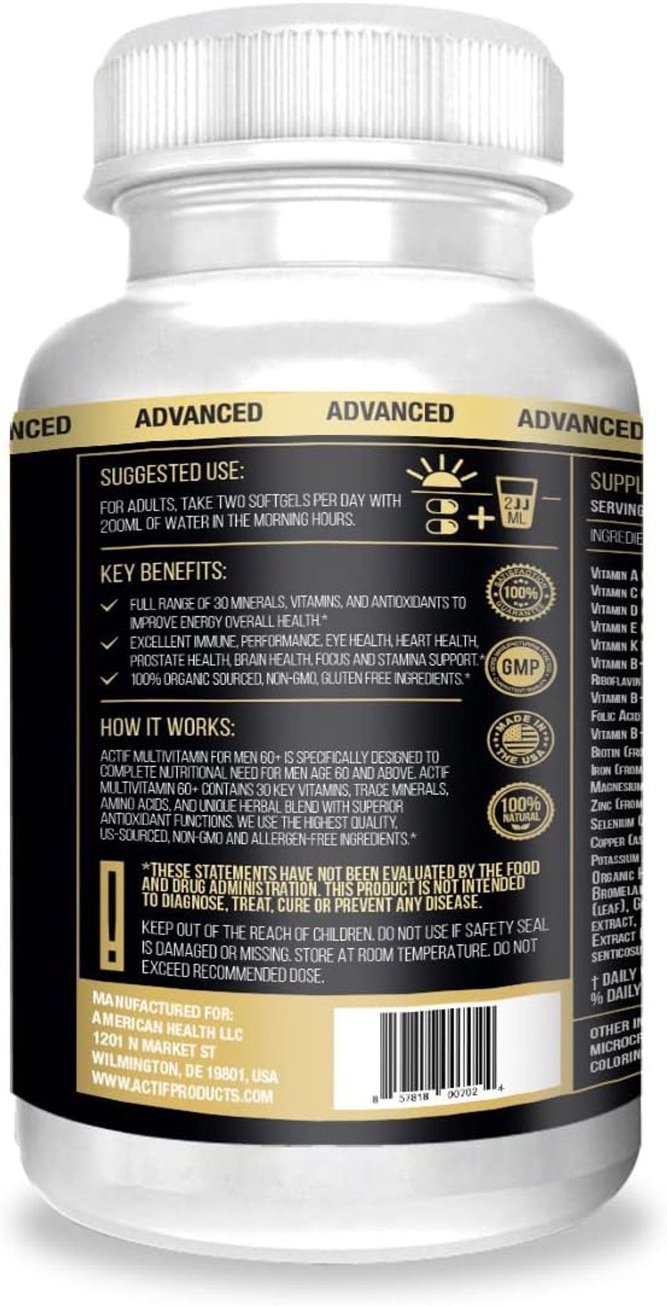 Actif Multivitamin For Men Age 60+ With 30 Organic Vitamins And Organic Herbs, Non-Gmo, Made In Usa, 120 Count Actif Multivitamin For Men Age 60+ With 30 Organic Vitamins And Organic Herbs, Non-Gmo, Made In Usa, 120 Count