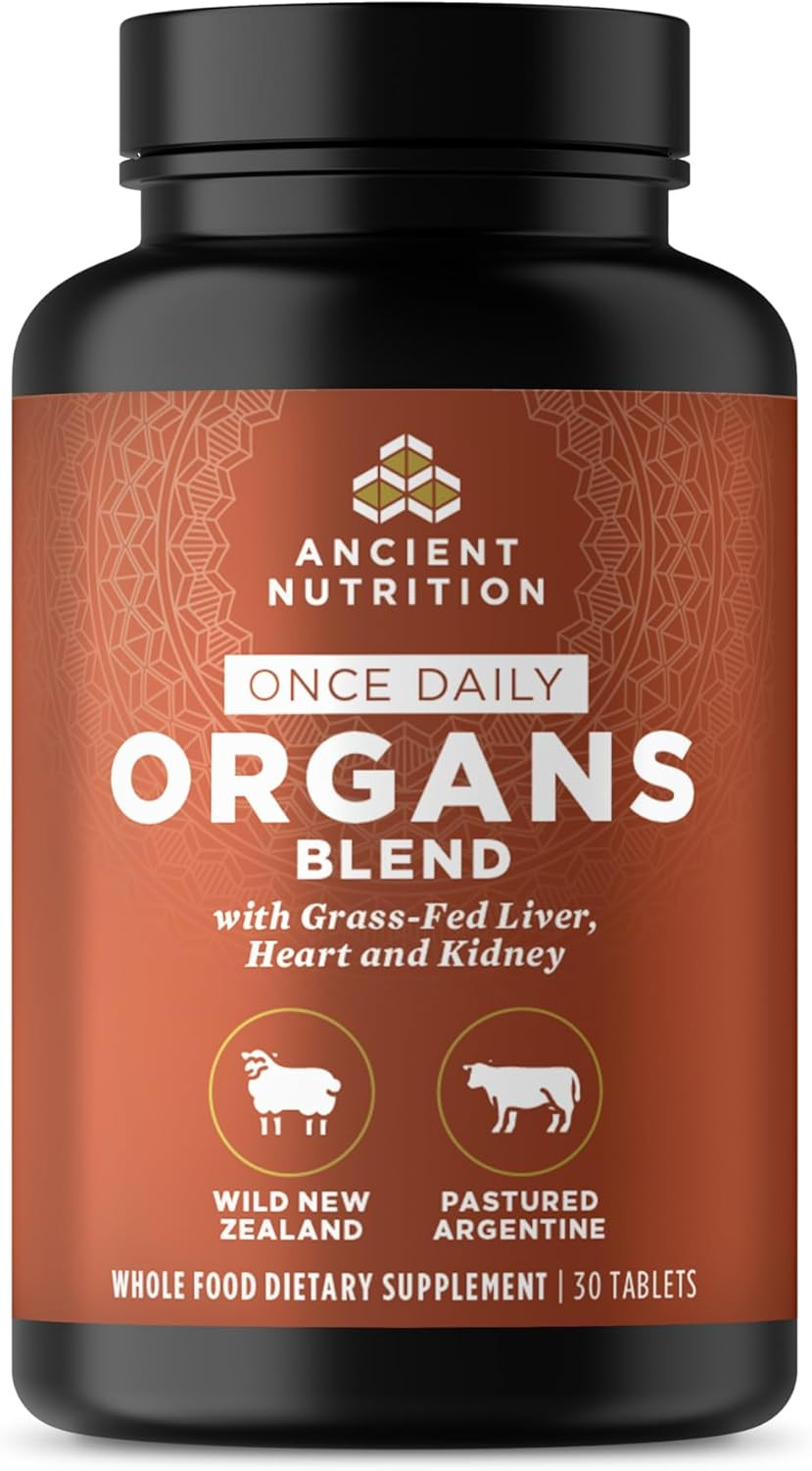 Ancient Nutrition Organ Supplements, Once Daily Grass-Fed And Wild Organ Complex Capsules, Liver, Heart, Kidney Supports Organ, Cognitive, And Immune System Health, 30 Ct