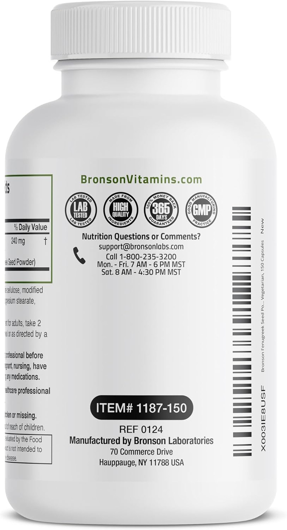 Bronson Fenugreek Seed Powder Capsules Extra Strength, Trigonella Foenum-Graecum, Non-Gmo, Soy-Free, Vegetarian, 150 Capsules