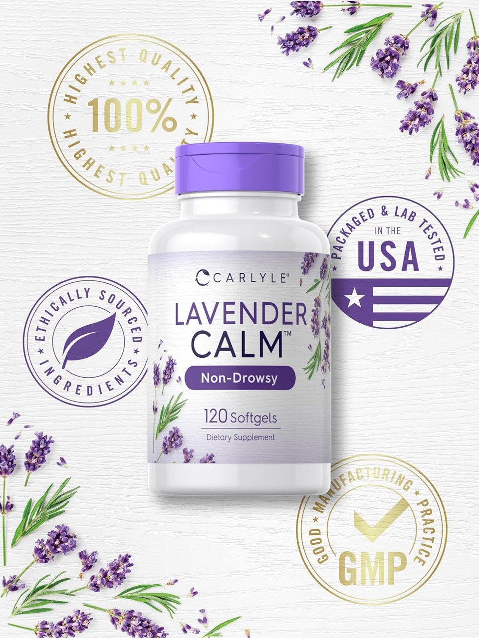Carlyle Lavender Pills | 80 Mg | 120 Softgel Capsules | Calm & Non-Drowsy Formula | Non-Gmo & Gluten Free Supplement