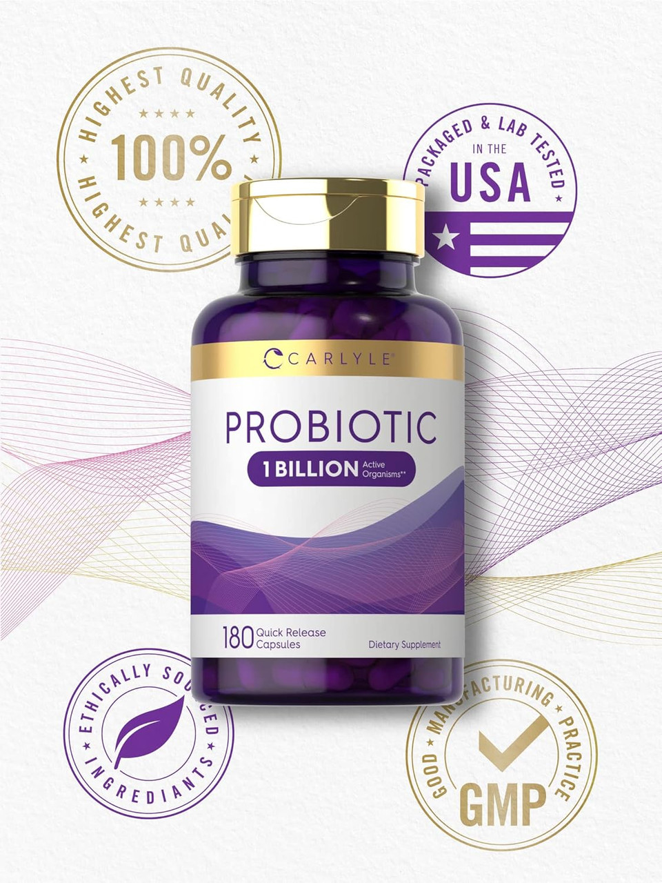 Carlyle Probiotic For Women & Men'S Digestive Health | 1 Billion Cfu | 180 Quick Release Capsules | 1 Lactobacillus Pill A Day | Non-Gmo & Gluten Free