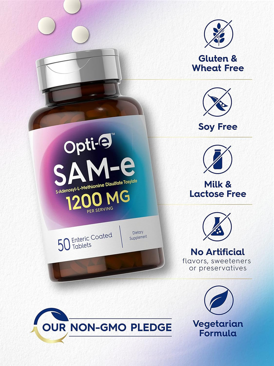 Carlyle Sam-E Supplement | 1200Mg | 50 Enteric Coated Tablets | Vegetarian, Non-Gmo, Gluten Free | By Opti-E