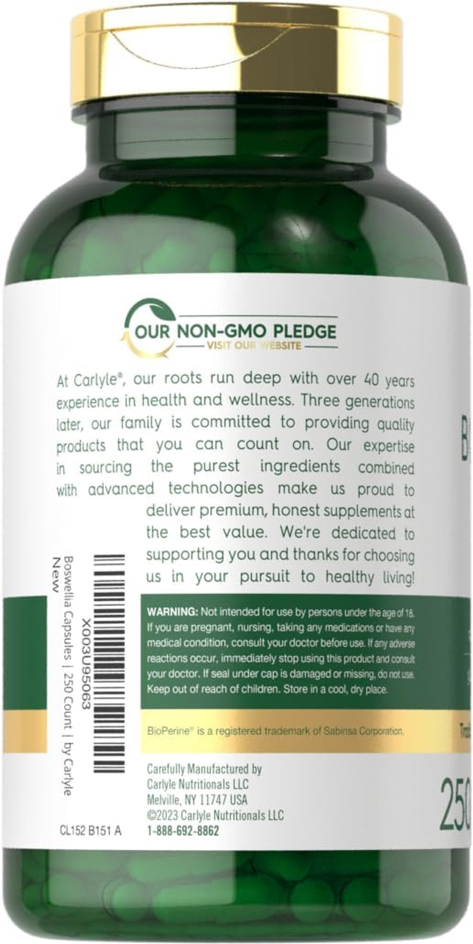 Carlyle Boswellia Extract Capsules 1200Mg | 250 Count | Boswellia Serrata Complex With Black Pepper Extract | Non-Gmo, Gluten Free