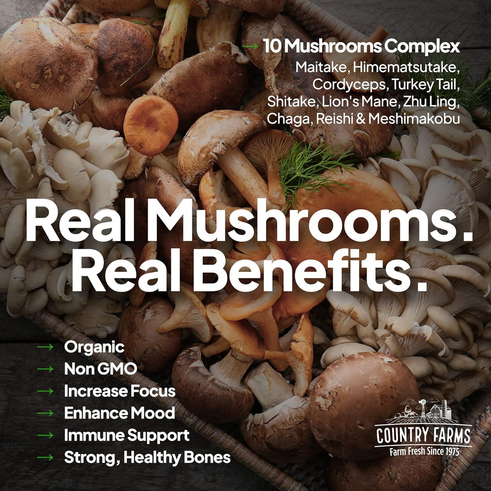 Country Farms Super Greens Natural Flavor, 50 Organic Super Foods, Usda Organic Drink Mix, Fruits, Vegetables, Super Greens, Mushrooms & Probiotics, Supports Energy, 60 Servings, 900G