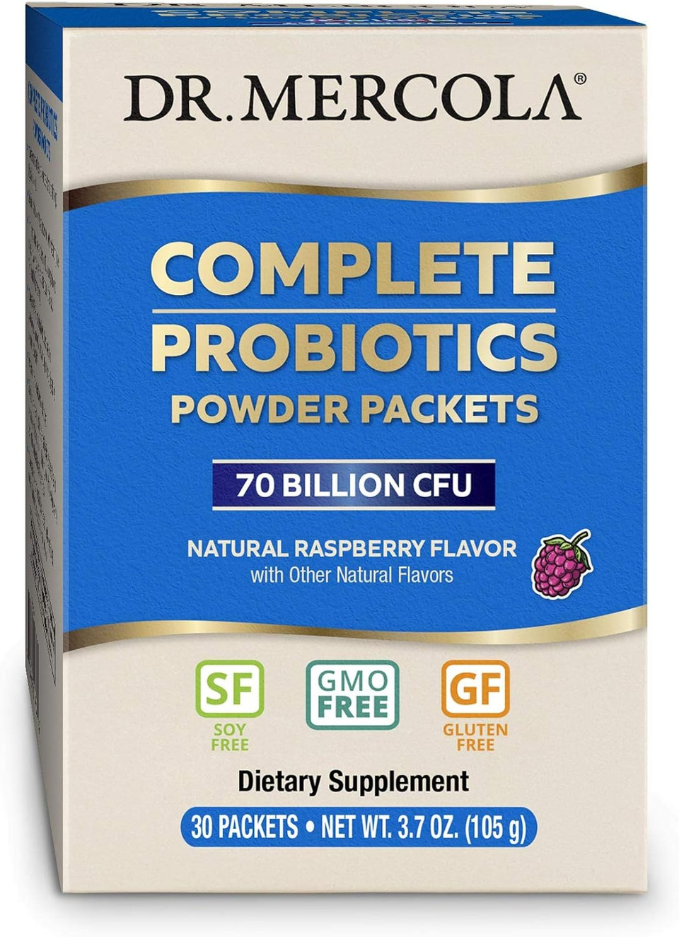 Dr. Mercola Complete Probiotics Powder Packets, 30 Servings (30 Packets), 70 Billion Cfu, Natural Raspberry Flavor, Dietary Supplement, Digestive & Immune Support, Non-Gmo