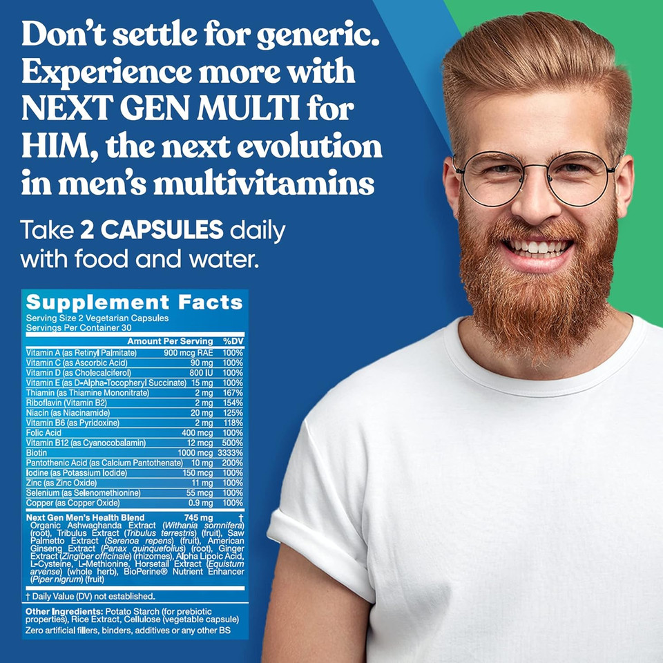 Next Gen Multi For Him Advanced Menã¢ÂS Multivitamin Supplement ÃÂ 26-In-1 Multiblend For Beard & Hair Growth, Menã¢ÂS Reproductive Health, Metabolism, Heart, Skin, Prostate Support, More ÃÂ 60 Veg Capsules