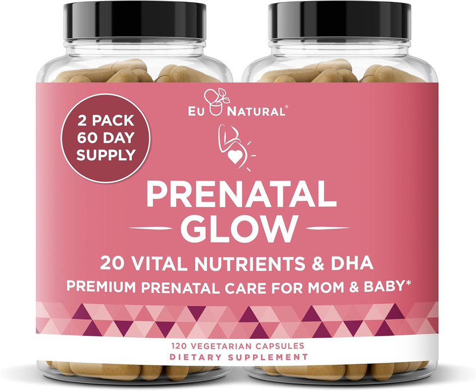 Glow Prenatal Vitamins For Women  20-In-1 Vital Nutrients For Healthy Pregnancy And Fetal Development  Folic Acid & Vegan Dha For Baby'S Growth & A Comfortable Pregnancy  120 Nourishing Capsules