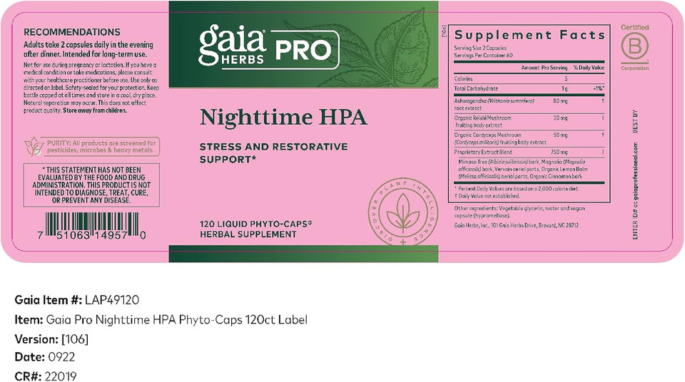 Gaia Herbs Professional Solutions Hpa Axis Liquid Capsules, Sleep Cycle, 120 Count