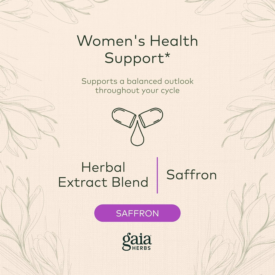 Gaia Herbs Cycle Serenity - Women'S Hormonal Balance Supplement - Made With Fenugreek, Saffron, Turmeric & Hawthorn - Free From Gluten, Dairy & Soy - 60 Vegan Capsules (60 Servings)