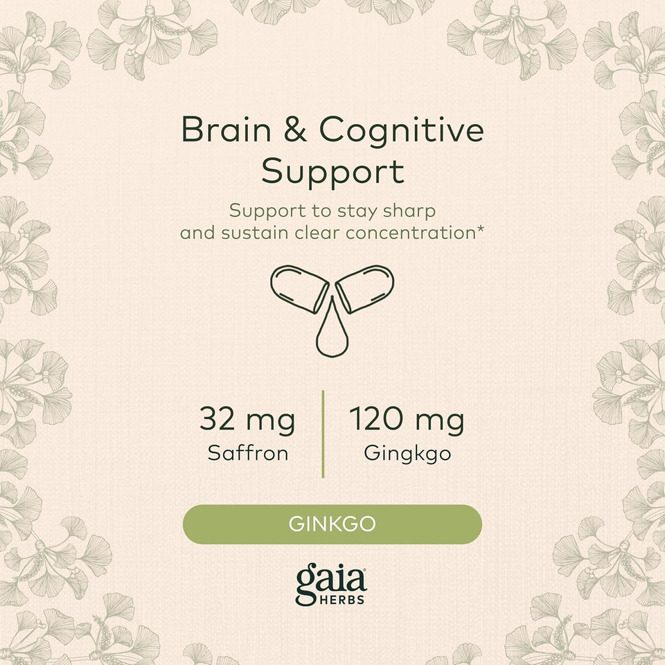 Gaia Herbs Nootropic Focus - Brain & Cognitive Support Supplement To Help Maintain Healthy Concentration* - With Saffron, Lemon Balm & Spearmint - 40 Liquid Phyto-Capsules (Up To 20-Day Supply)