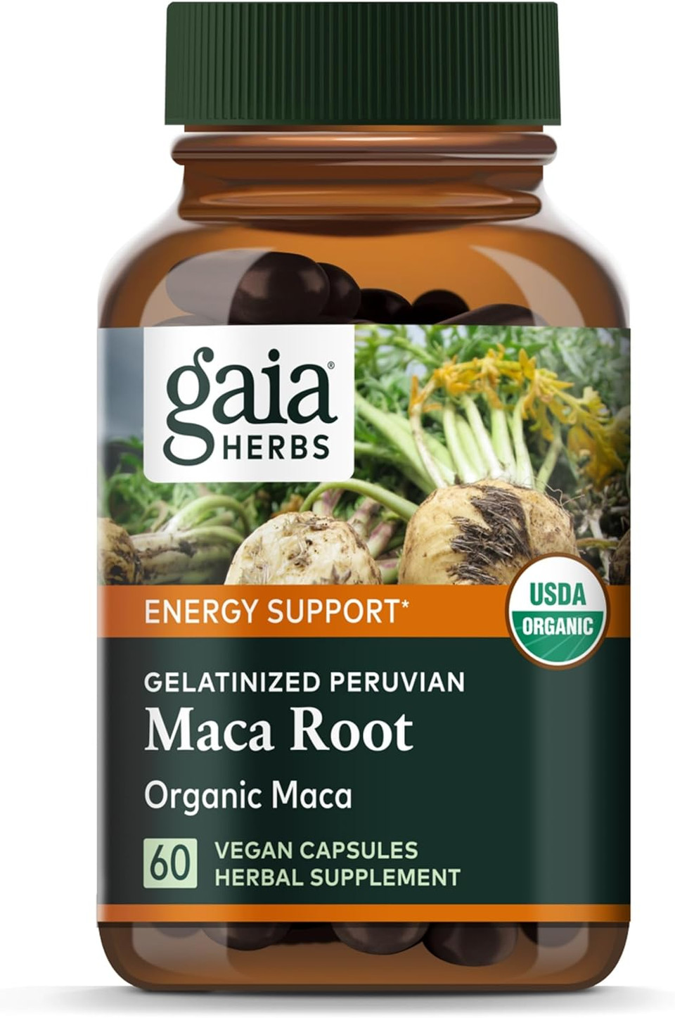 Gaia Herbs Maca Root - Caffeine-Free Natural Energy Supplement - Supports And Maintains Healthy Energy And Stamina - Made With Organic Maca Root (Lepidium Meyenii) - 60 Vegan Capsules (30-Day Supply)