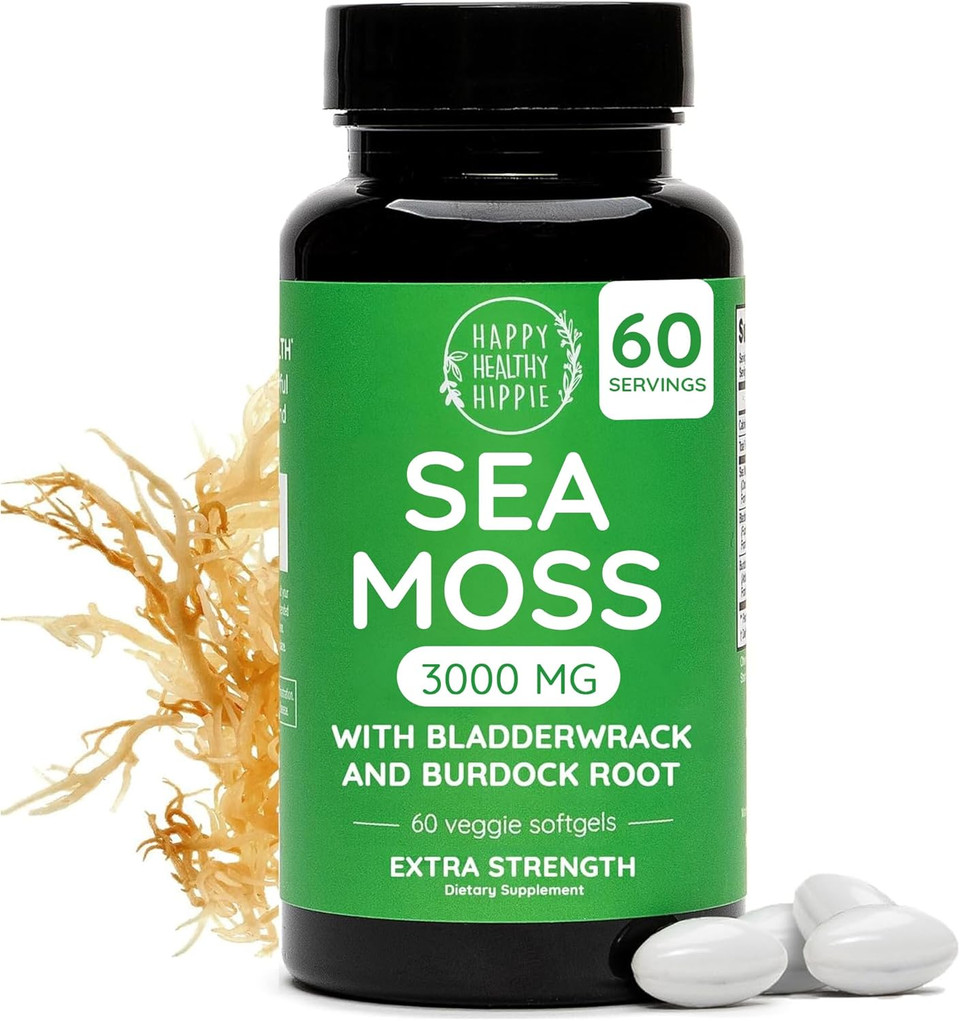 Happy Healthy Hippie Sea Moss Capsules 3,000 Mg (1 Daily, 2 Mo Supply) - Irish Sea Moss Gel Capsules For Immunity & Energy Boost | Digestive Support, 60 Count