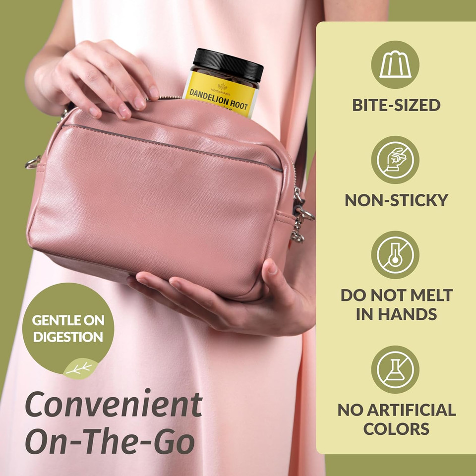 Herbamama Dandelion Root Supplement - 2000 Mg Liver Detox Gummies - Dandelion Root Liver Support Supplement - Vegan, Gelatin-Free, Non-Gmo - 60 Banana-Flavored Chews