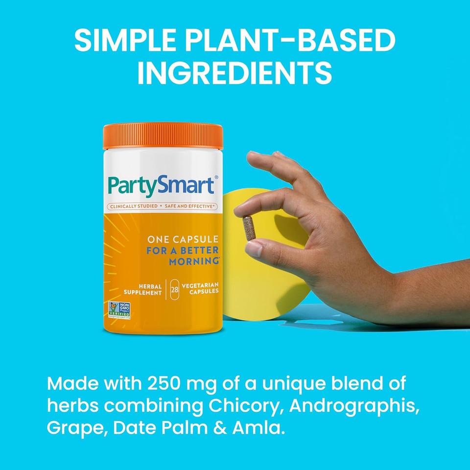 Himalaya Partysmart, One Capsule For A Better Morning, Plant-Based Liver Support For A Better Morning After Drinking, Clinically Studied, Non-Gmo Project Verified, 28 Capsule Larger Size