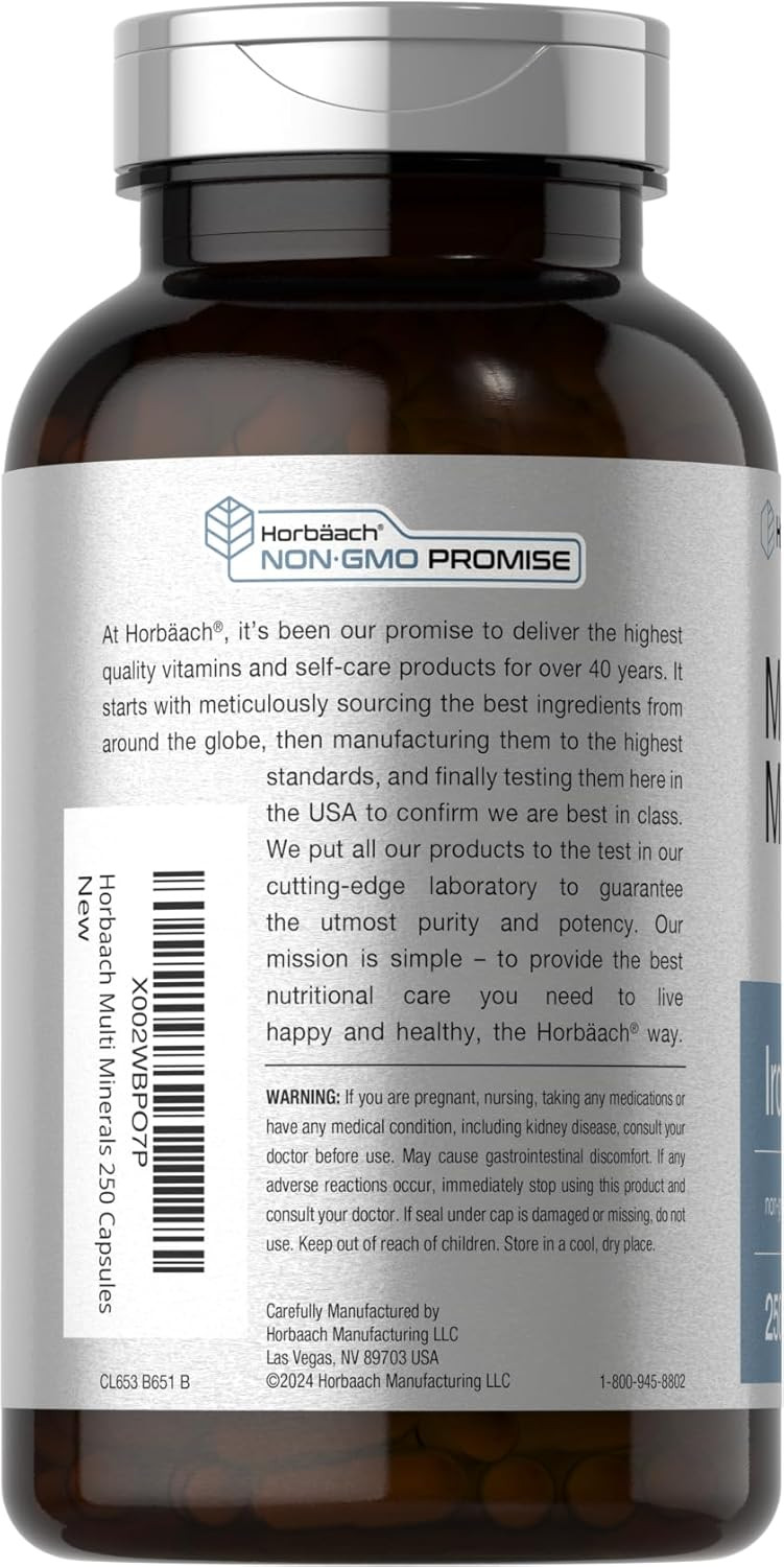 Horbã£Â¤Ach Multi Minerals Supplement | 250 Capsules | Iron Free | Daily Mineral Complex For Men And Women | Non-Gmo & Gluten Free