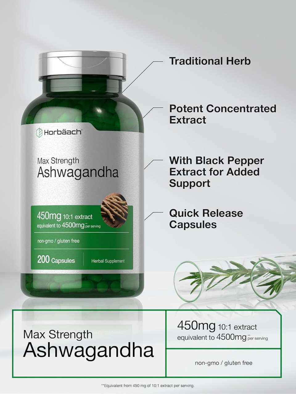 Horbã£Â¤Ach Ashwagandha Supplement | Max Strength | 200 Capsules | Non-Gmo, Gluten Free