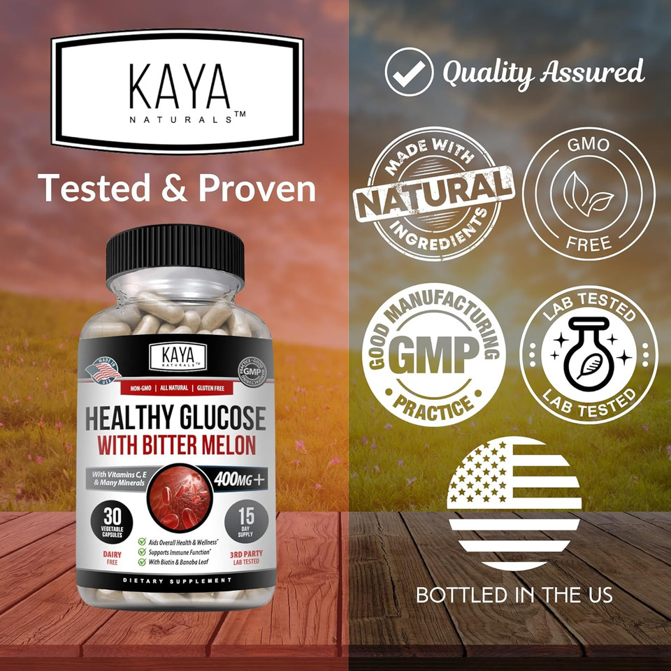 Kaya Naturals Healthy Gluco With Bittermelon Supplement | Support Healthy Levels And Function, 20 Herbs Vitamins And Minerals, Alpha Lipoic Acide, Cinnamon, Vitamin C & E, Non-Gmo (30 Count)