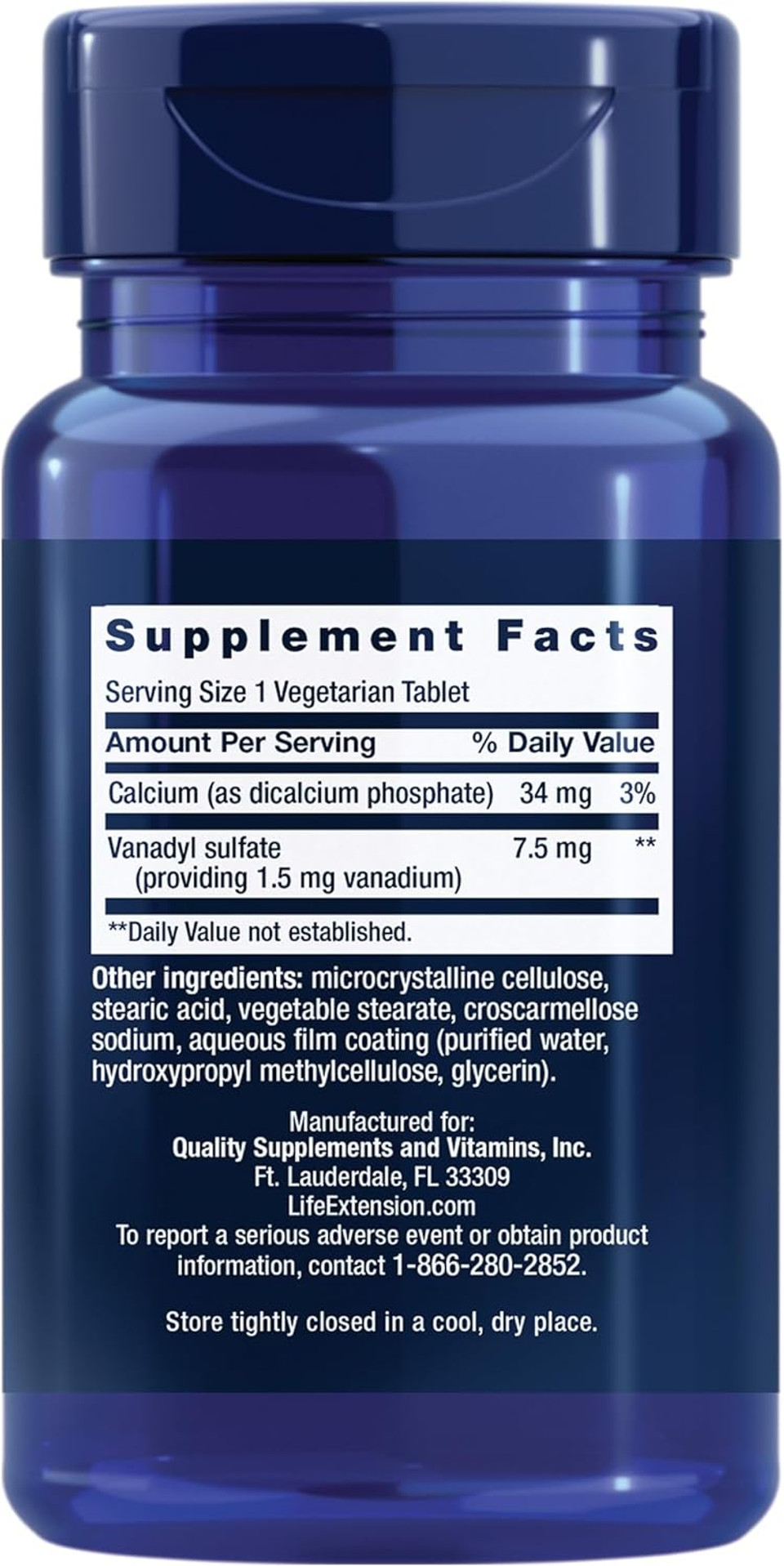 Life Extension Vanadyl Sulfate, Trace Mineral, Vanadium, Healthy Glycemic Balance, Healthy Metabolism, Hormone Function, Gluten-Free, Non-Gmo, Vegetarian  100 Tablets
