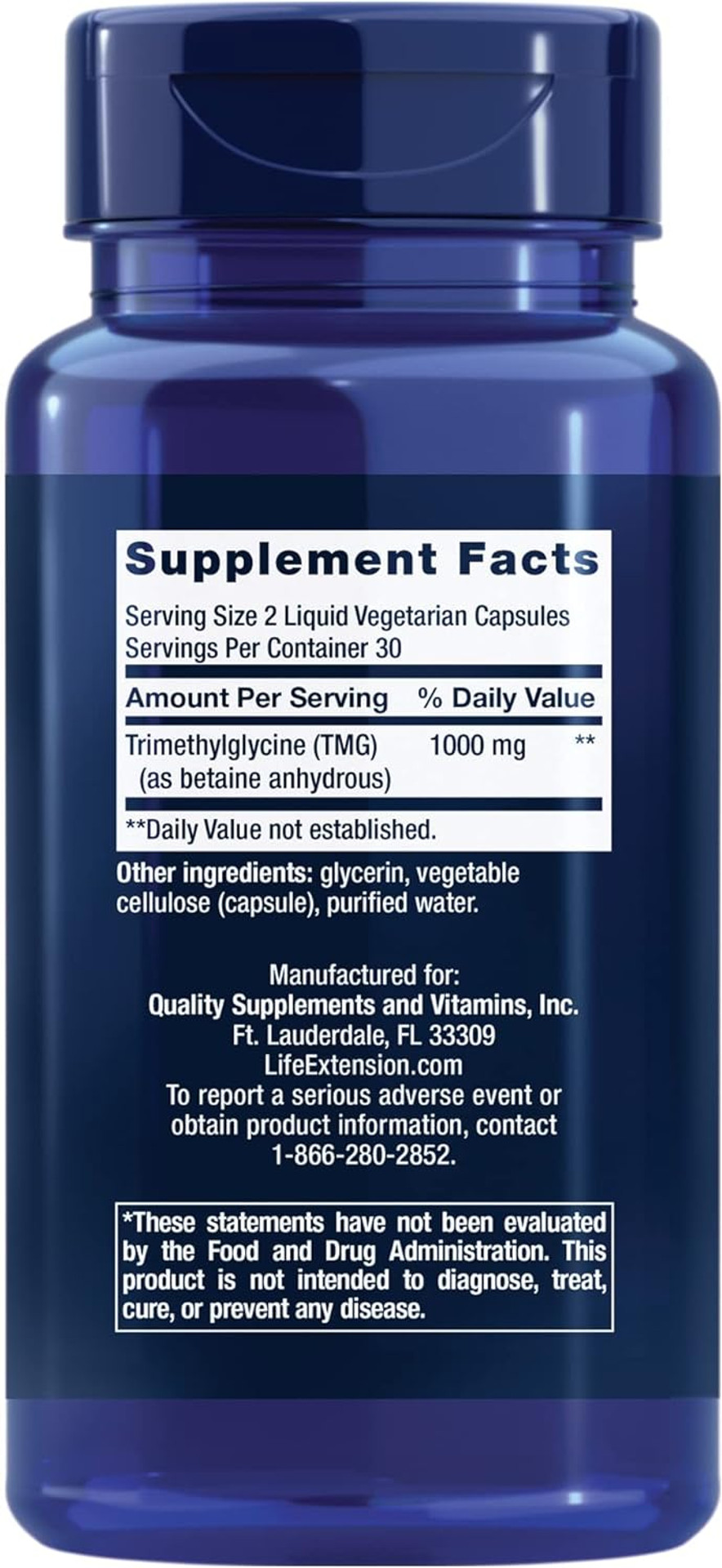 Life Extension Tmg 500 Mg  Trimethylglycine Supplement  Encourages Healthy Homocysteine Levels  Gluten-Free  Non-Gmo  Vegetarian  60 Liquid Vegetarian Capsules