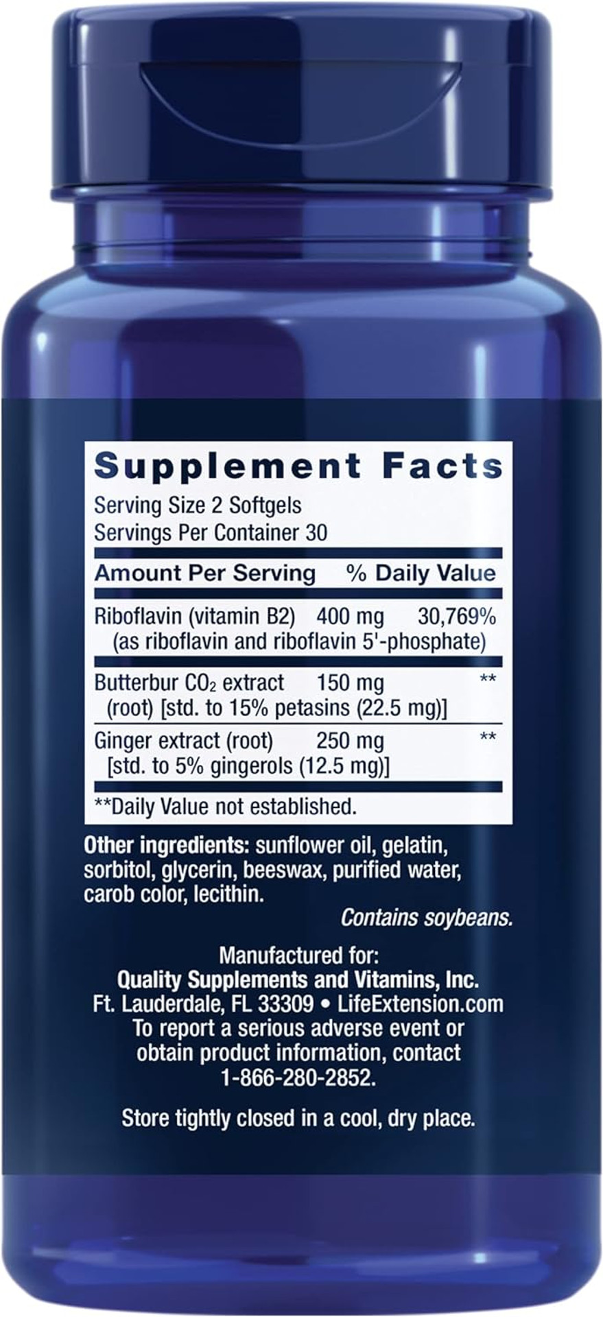 Life Extension Migra-Eeze - Butterbur Root Extract With Vitamin B2 (Riboflavin) & Ginger Supplement - Formula To Ease Head Discomfort - Gluten-Free  60 Softgels
