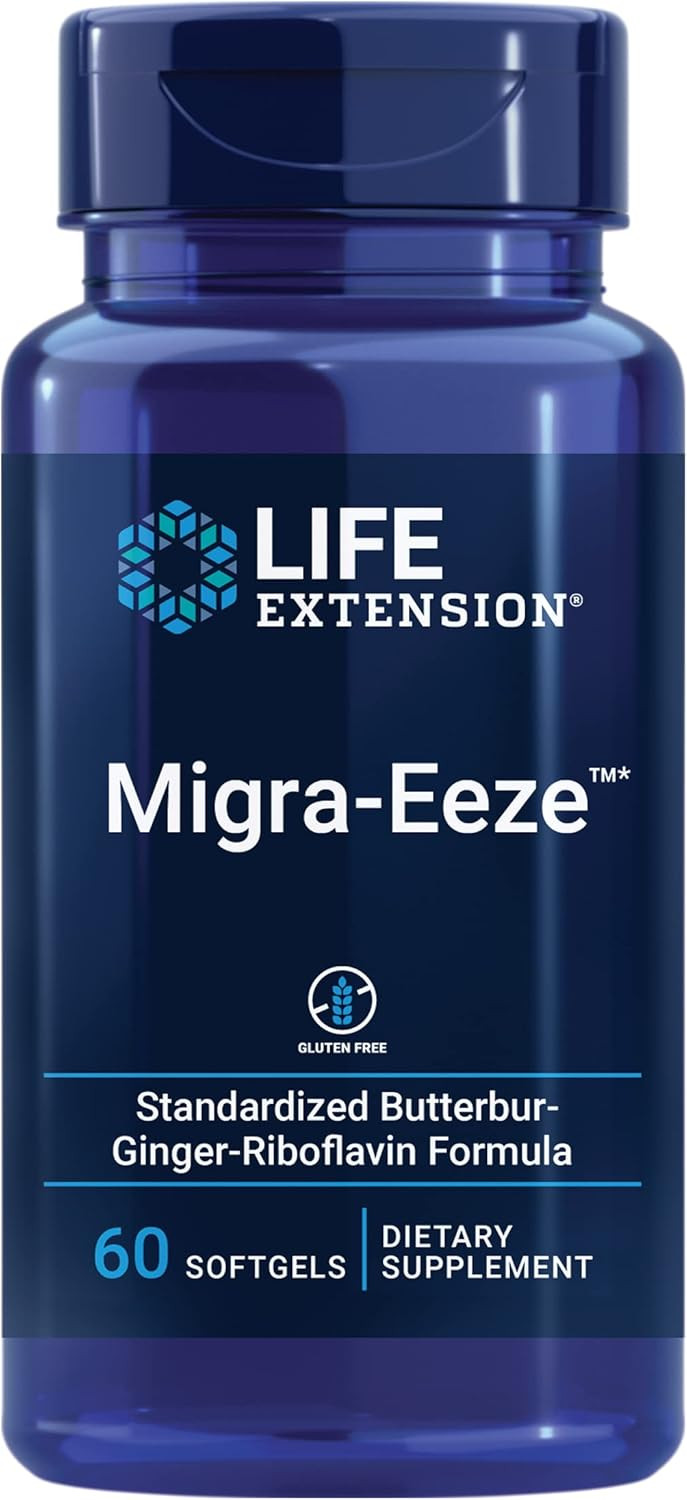 Life Extension Migra-Eeze - Butterbur Root Extract With Vitamin B2 (Riboflavin) & Ginger Supplement - Formula To Ease Head Discomfort - Gluten-Free  60 Softgels