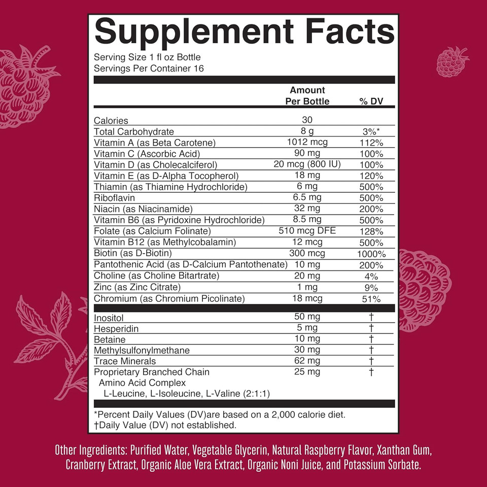 Maryruth Organics Multivitamin For Women Men & Kids No Added Sugar | Morning Raspberry | Liquid Vitamins For Adults & Kids | Mens | Womens Multivitamin | Energy & Beauty Booster | 16-1 Fl Oz Bottles