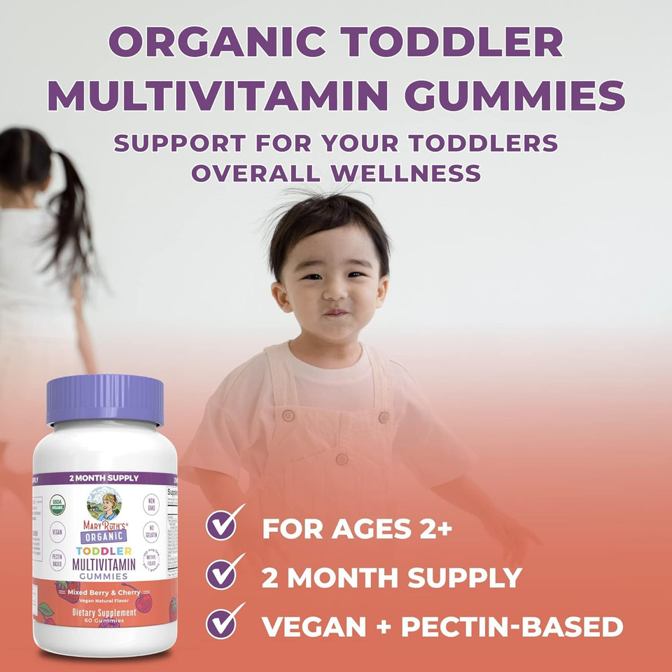 Maryruth Organics Vitamin Gummy | Kids And Toddlers Age 2+ | Usda | Daily Vitamin C | D3 | Zinc | Mixed Berry And Cherry | 2 Month Supply