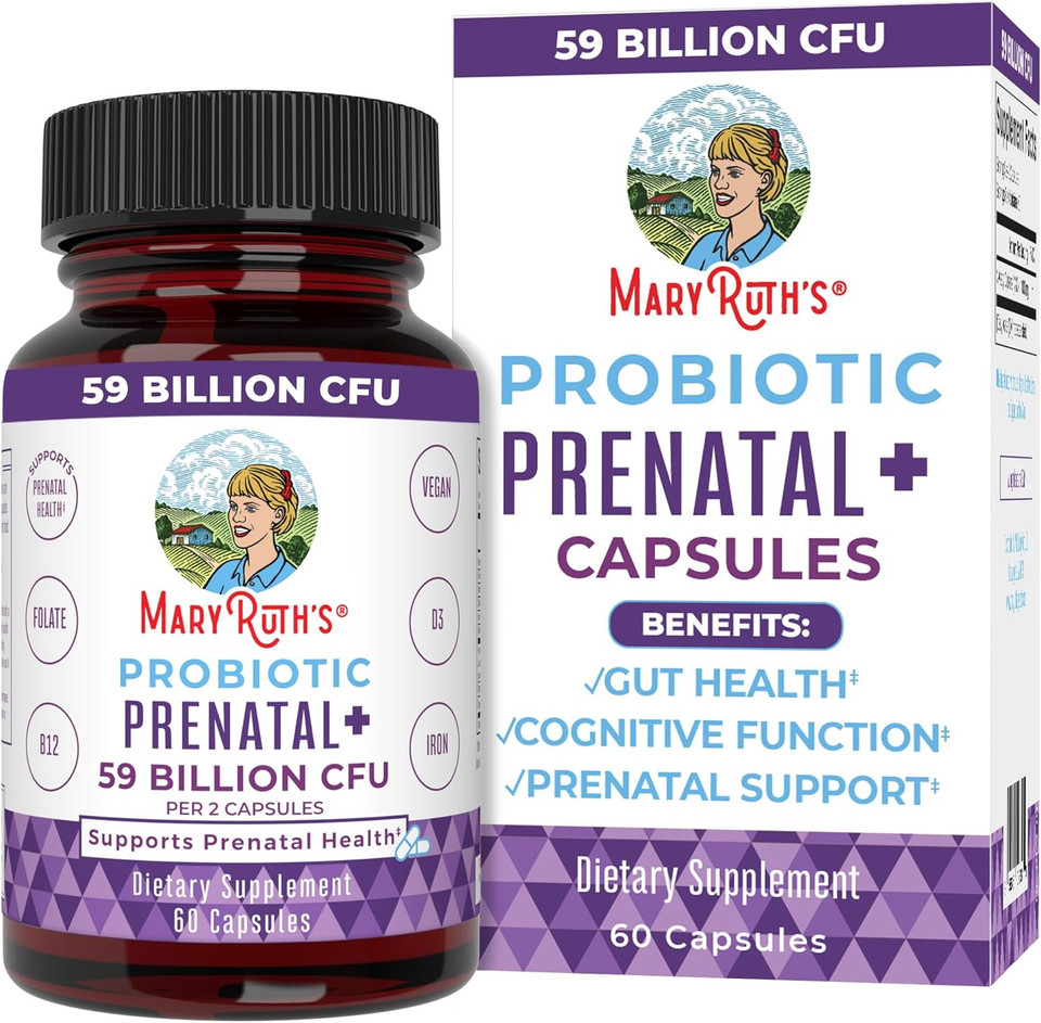 Maryruth'S Prenatal Vitamins & Probiotics | 59 Billion Cfu | Vitamin D3 & B12 | Iron | Folate | Selenium | Choline | Vegan | Non-Gmo | 60 Capsules