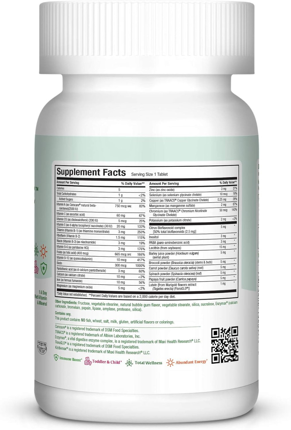 Maxi Health Chewable Kiddievite - Multivitamins & Minerals - Bubble Gum Flavor - 90 Chewies - Kosher