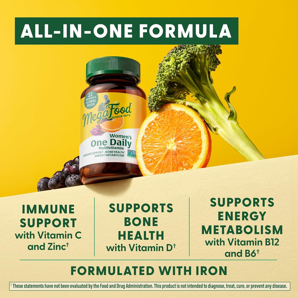 Megafood Women'S One Daily Multivitamin For Women - With Iron, B Complex, Vitamin C, Vitamin D, Biotin And More - Plus Real Food - Immune Support Supplement - Bone Health - Vegetarian - 90 Tabs