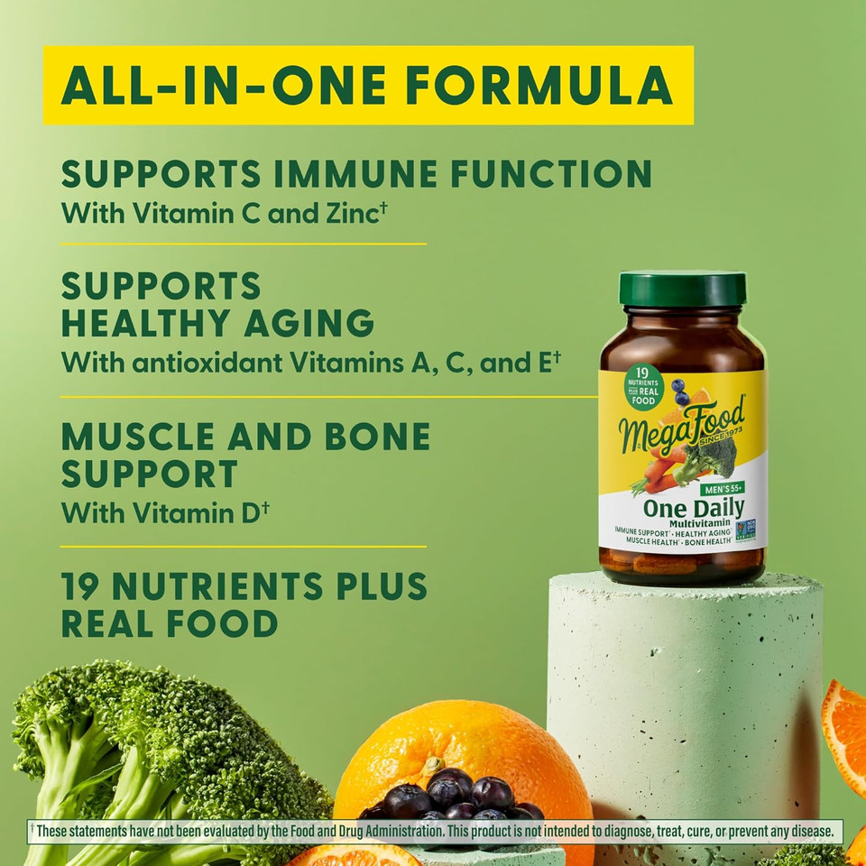Megafood Men'S 55+ One Daily - Multivitamin For Men With Vitamin B12, Vitamin C, Vitamin D & Zinc - Optimal Aging & Immune Support Supplement - Vegetarian - Made Without 9 Food Allergens - 60 Tabs