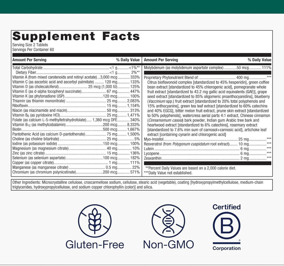 Metagenics Phytomulti Multivitamin Without Iron - Daily Multivitamin For Overall Health & Aging - 20+ Essential Vitamins & Minerals - With Vitamin B6, Lutein, Zeaxanthin & More - 120 Tablets