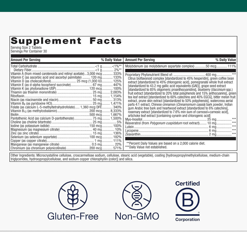 Metagenics Phytomulti Multivitamin Without Iron - Daily Multivitamin For Overall Health & Aging - 20+ Essential Vitamins & Minerals - With Vitamin B6, Lutein, Zeaxanthin & More - 60 Tablets