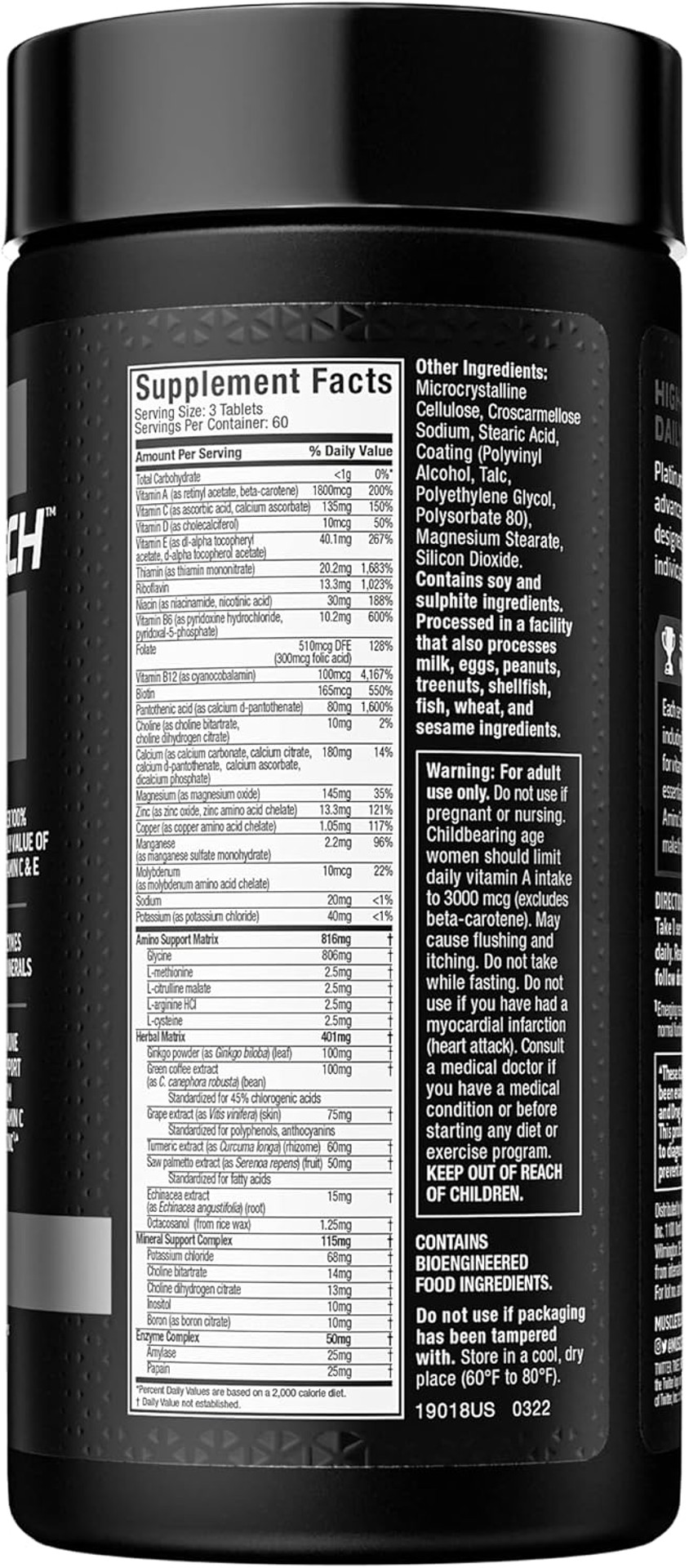 Muscletech Multivitamin For Men & Women Platinum Multivitamin | Vitamin C For Immune Support | 18 Vitamins & Minerals | Vitamins A C D E B6 B12 | Daily Workout Supplements | Multivitamins, 180 Ct