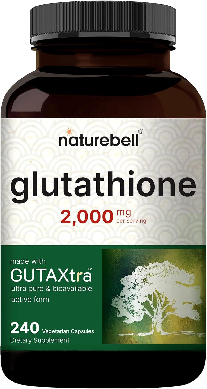 Naturebell Glutathione Supplement 2,000Mg Per Serving, 240 Veggie Capsules | 98%+ Purity Verified, Bioavailable Reduced Glutathione Pills, Active Form, Master Antioxidant  Vegan Friendly & Non-Gmo