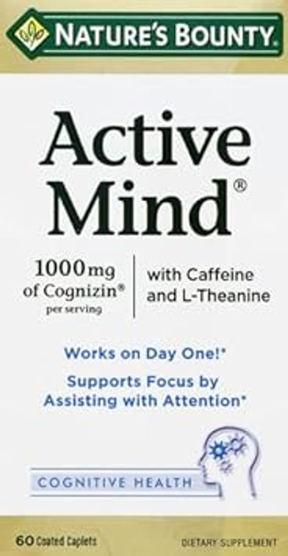 Nature'S Bounty Active Mind, Supports Focus By Assisting With Attention, Cognizin 1000Mg, 60 Coated Caplets