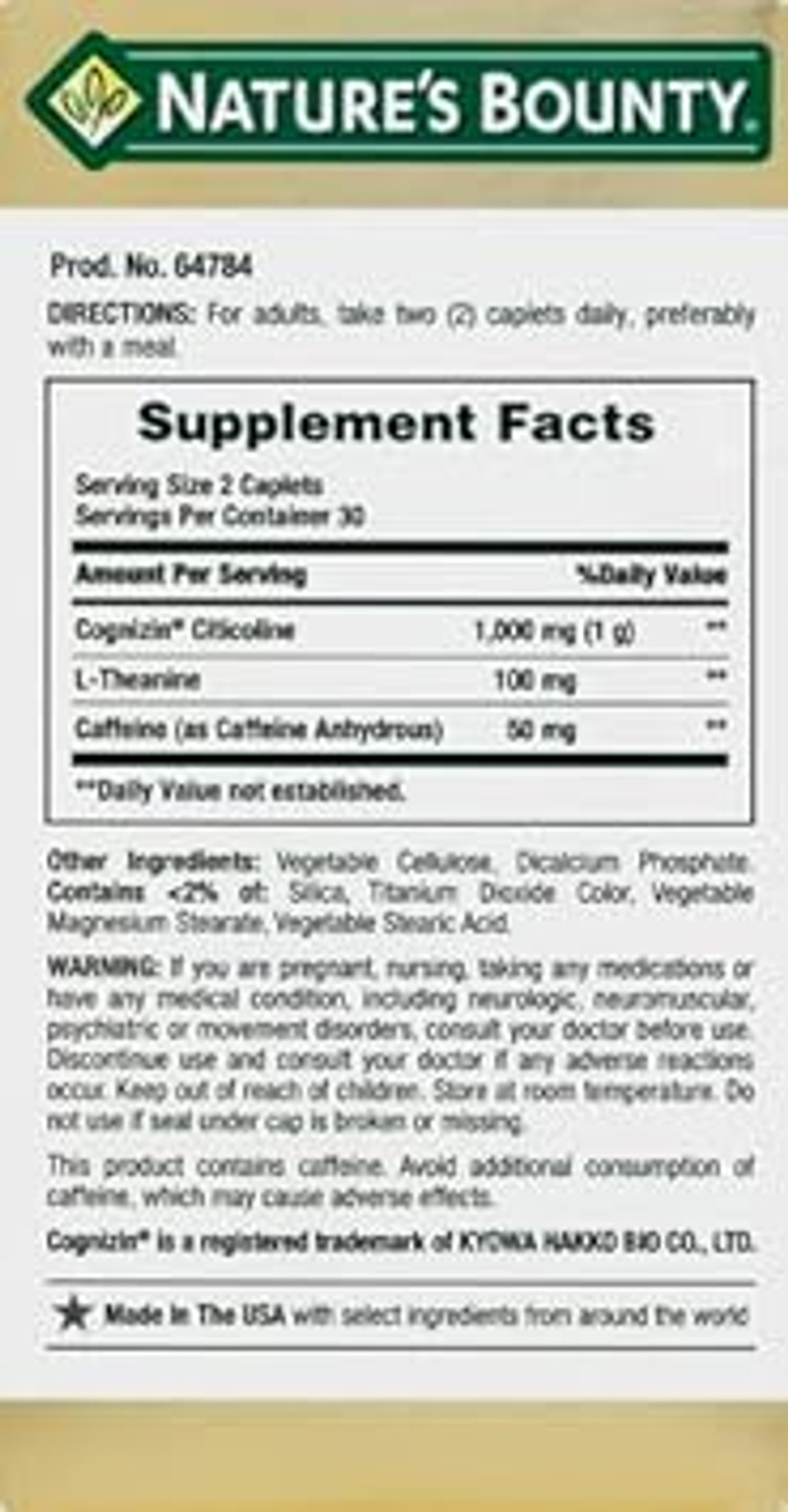 Nature'S Bounty Active Mind, Supports Focus By Assisting With Attention, Cognizin 1000Mg, 60 Coated Caplets