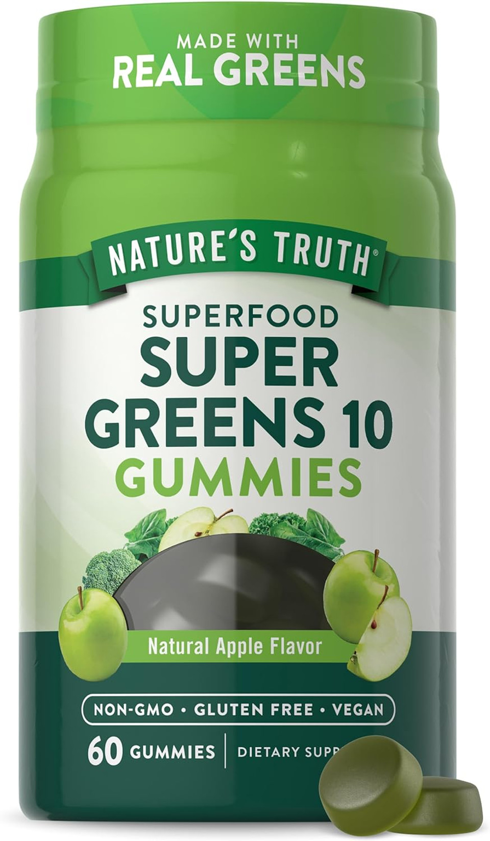 Nature'S Truth Super Greens Gummies | 60 Count | Vegan, Non-Gmo & Gluten Free | Made With Real Greens | Apple Flavor