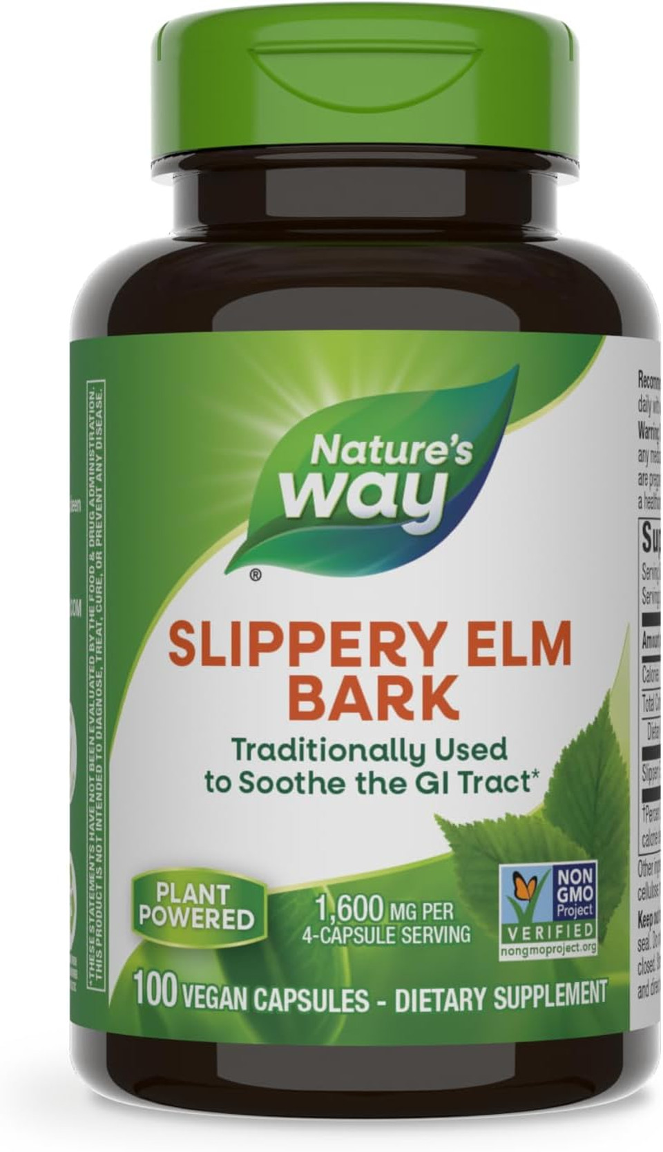 Nature'S Way Slippery Elm Bark, Traditional Support To Soothe The Gi Tract*, Vegan, 100 Capsules (Packaging May Vary)
