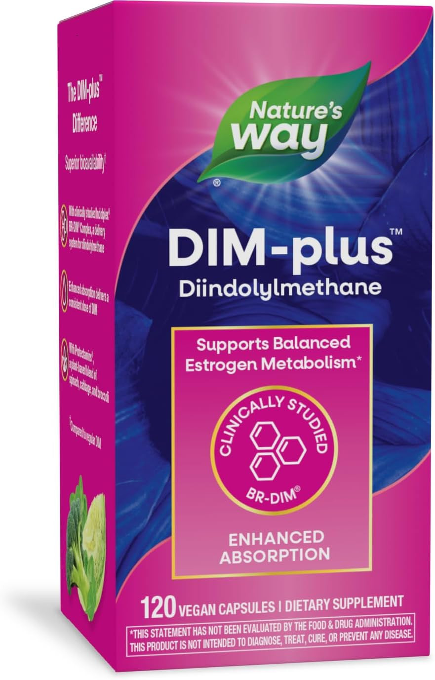 Nature'S Way Dim-Plus, Dim Supplement, Supports Balanced Estrogen Metabolism*, Diindolylmethane, 120 Vegan Capsules (Packaging May Vary)