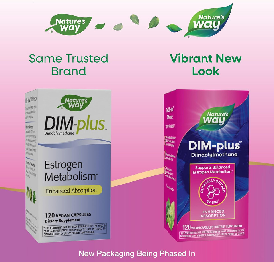 Nature'S Way Dim-Plus, Dim Supplement, Supports Balanced Estrogen Metabolism*, Diindolylmethane, 120 Vegan Capsules (Packaging May Vary)