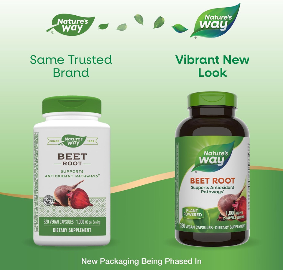 Nature'S Way Beet Root, Supports Antioxidant Pathways*, Helps Neutralize Free Radicals*, 1,000 Mg Per 2-Capsule Serving, Vegan, 320 Capsules (Packaging May Vary)
