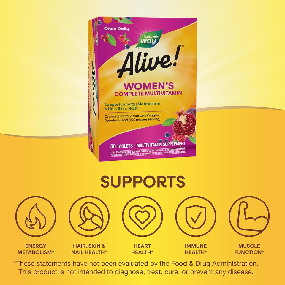 Nature'S Way Alive! Womenã¢ÂS Complete Multivitamin, Supports Energy Metabolism And Hair, Skin & Nails*, B-Vitamins, 50 Tablets (Packaging May Vary)