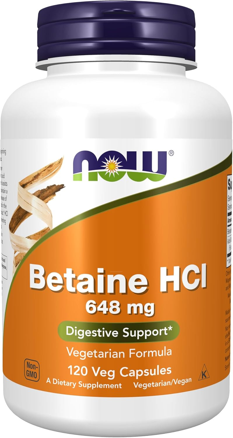 Now Foods Supplements, Betaine Hcl 648 Mg, Vegetarian Formula, Digestive Support*, 120 Veg Capsules