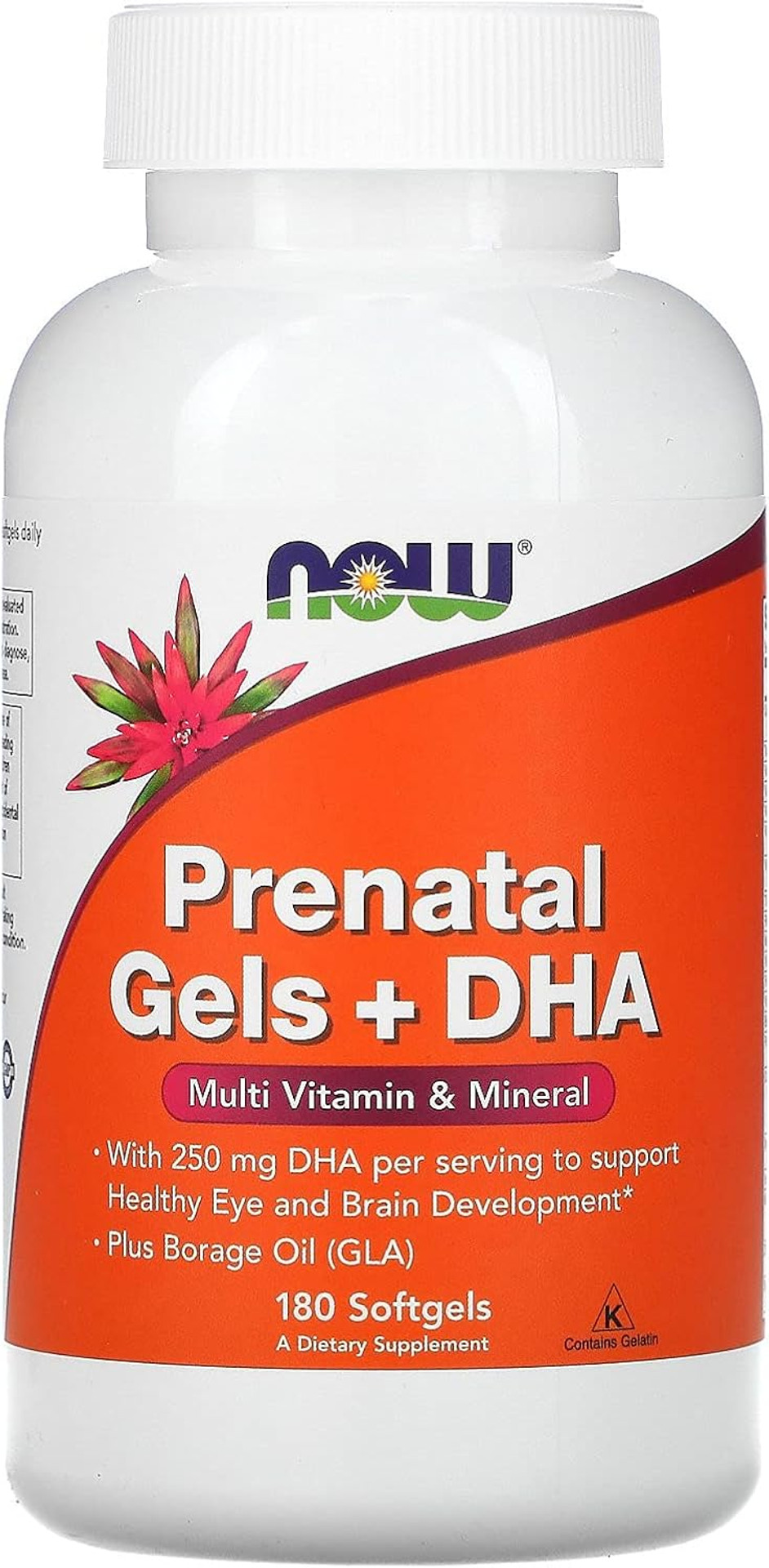 Now Supplements, Prenatal Gels + Dha With 250 Mg Dha Per Serving, Plus Borage Oil (Gla), 180 Softgels