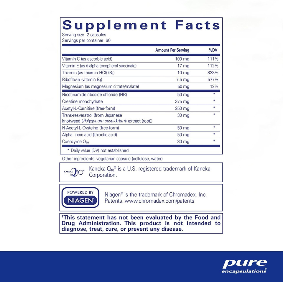 Pure Encapsulations Mitochondria-Atp - Mitochondrial Support - Atp Production Aid* - With Vitamin C, Vitamin E & Thiamin - Antioxidant Support - 120 Capsules