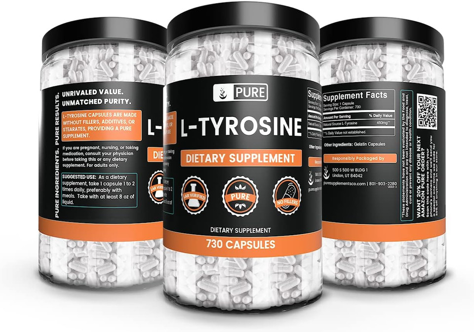 Pure Original Ingredients L-Tyrosine (730 Capsules) No Magnesium Or Rice Fillers, Always Pure, Lab Verified